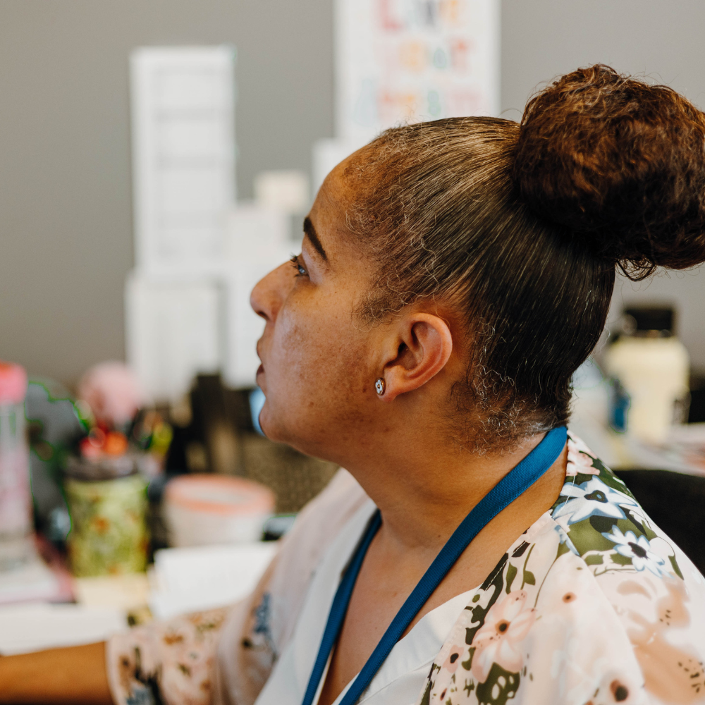 admin at her desk